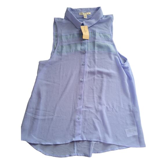 American Eagle Tops - American Eagle XS Blue Sleeveless Sheer Button Up Tank Top